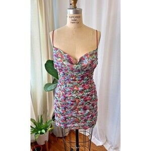 We're All Pretty Girls Women's Double Ruched Skinny Floral Mini Dress WAPG Sz S